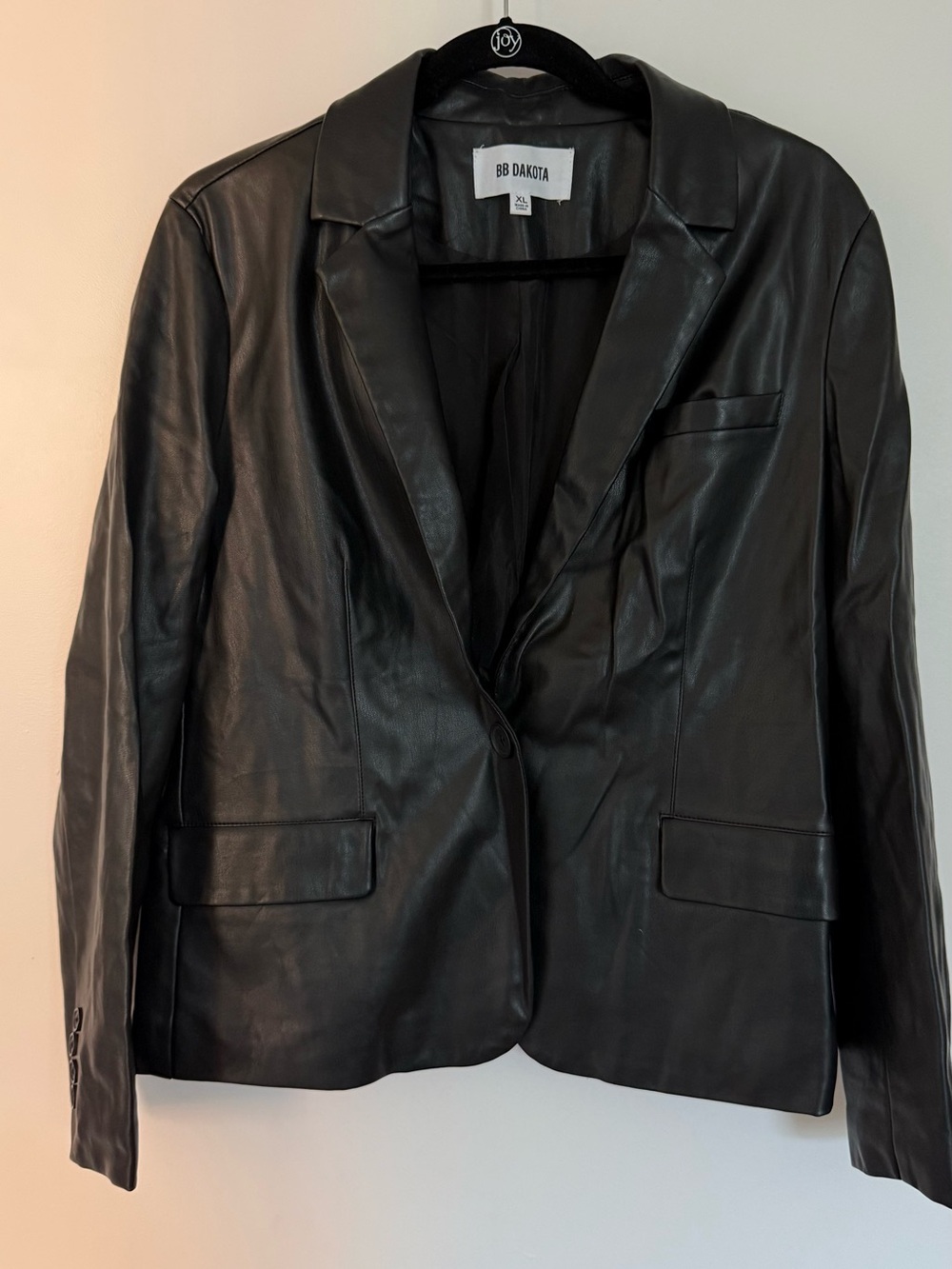 BB Dakota Black Faux Leather Single-Button Blazer